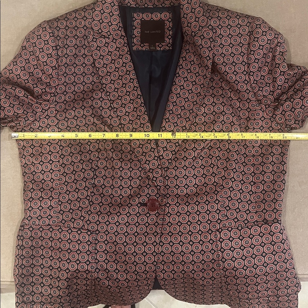 The Limited Geometric Print Blazer Navy Burgundy Red Size Large Classic Preppy - Picture 12 of 13